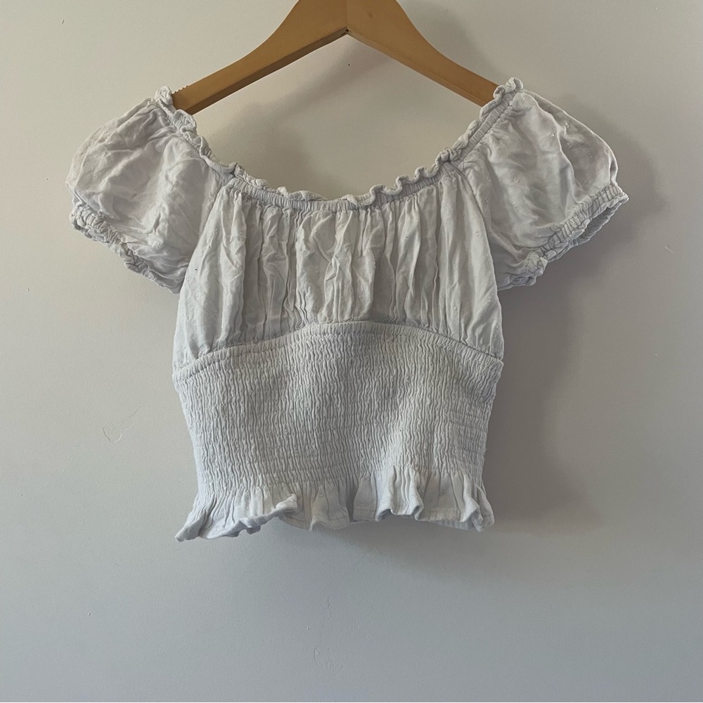 Hollister White Smocked Off-Shoulder Crop Top